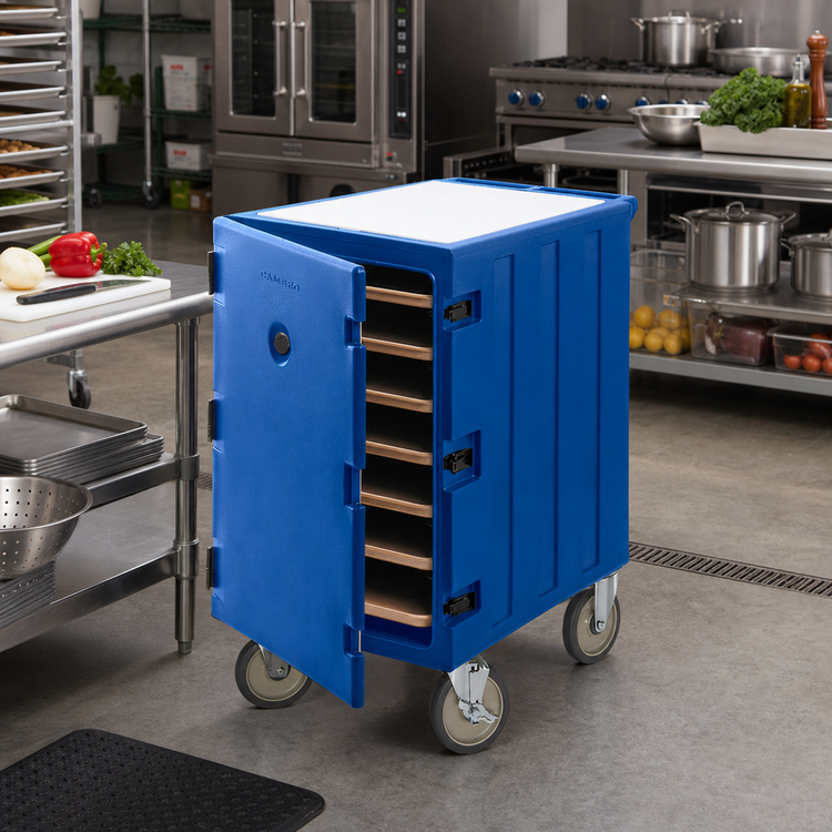 Product image #3 for Cambro Camcart Insulated Tray and Sheet Pan Transport Cart with Removable Cutting Board, 7-Tray Capacity, Navy Blue