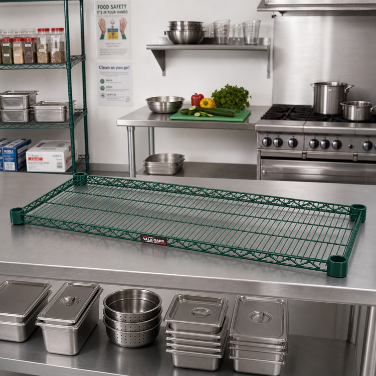 Product image #2 for Eagle Group Valu-Gard Quad-Adjust Wire Shelf, 60 x 24 Inches, 600 lb Capacity, Green Epoxy Finish