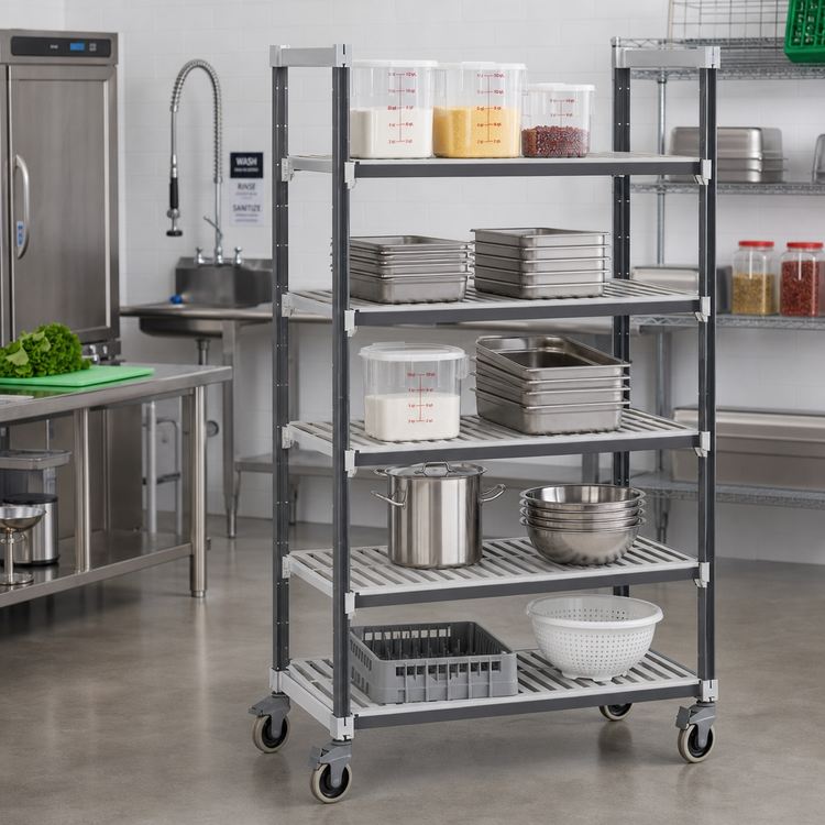 Product image #2 for Cambro Camshelving Elements XTRA 18 Inch x 48 Inch x 78-1/4 Inch 5-Shelf Vented Mobile Starter Unit