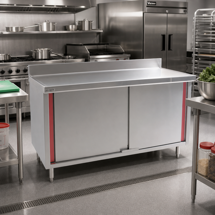 Product image #2 for Spec-Master Marine Series 120"W x 24"D Stainless Steel Cabinet Base Work Table with Sliding Doors