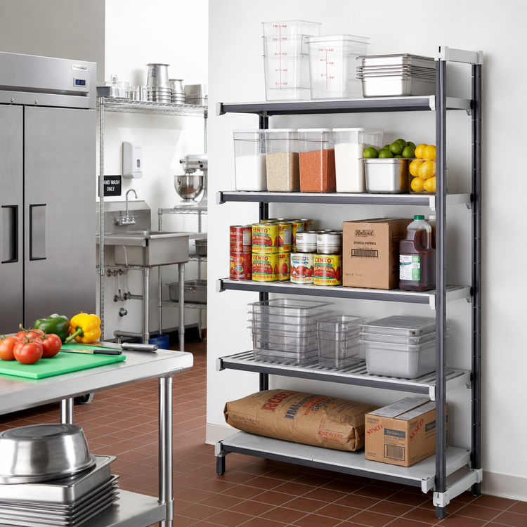 Product image #2 for Cambro Camshelving Elements XTRA Stationary Add-On 5-Tier Polymer Shelving Unit, 24" x 42" x 84", Gray