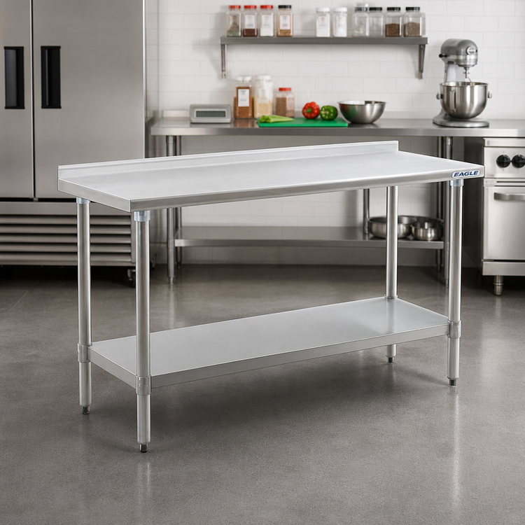 Product image #2 for Eagle Group Budget Series 48" W x 30" D 430 Stainless Steel Work Table with Rear Upturn and Adjustable Undershelf