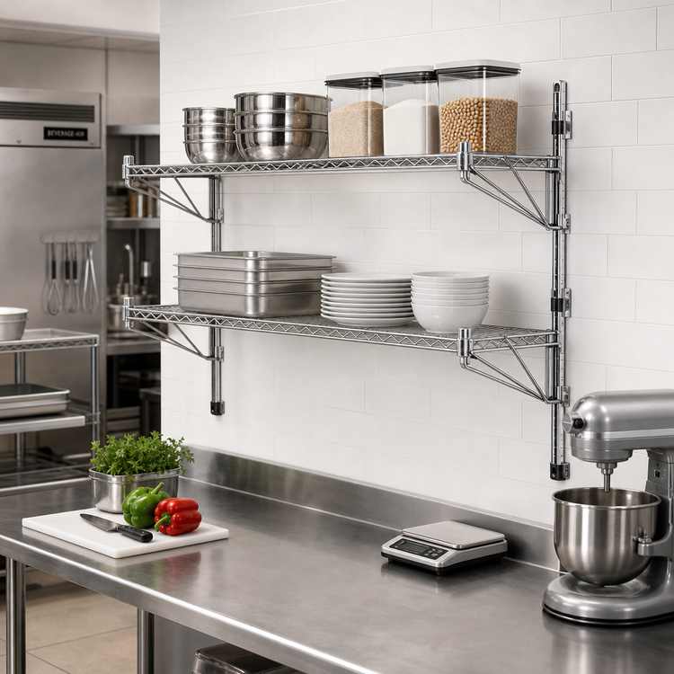 Product image #2 for Eagle Group Adjustable Post Wire Wall Mount Prepackaged End Unit for 24-Inch Deep Shelves, 33-Inch Posts, Chrome Finish