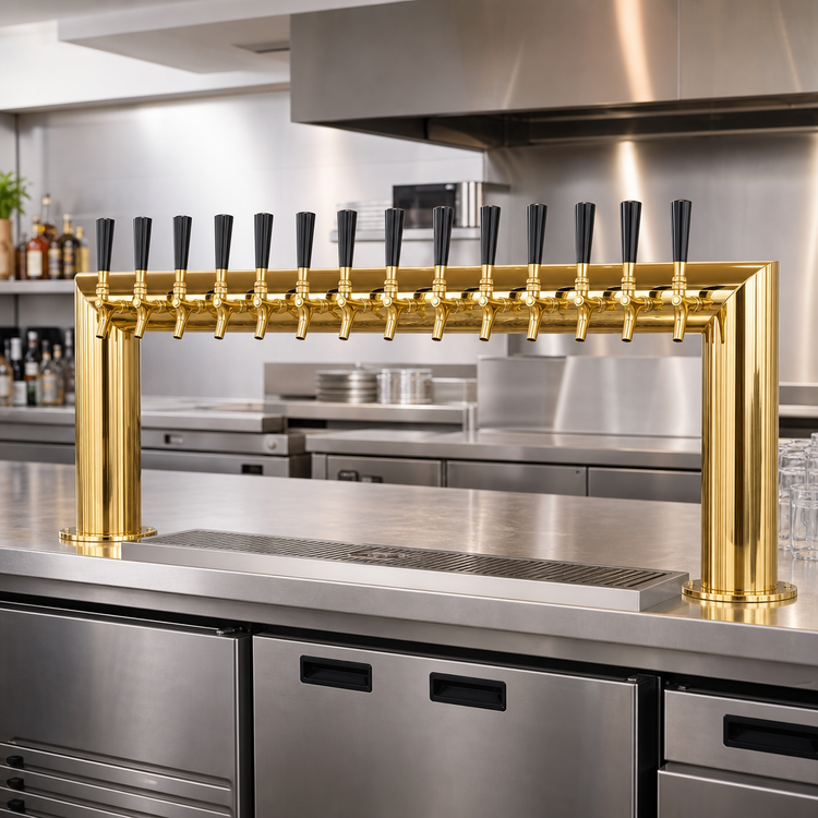 Product image #2 for Pass-Thru Glycol-Cooled Countertop Draft Beer Tower with 14 Faucets, PVD Brass Finish