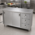 Thumbnail image #2 for Omcan USA 72-Inch Stainless Steel Enclosed Work Table with Sliding Doors and 3 Drawers