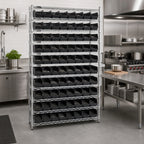 Thumbnail image #2 for Quantum WR12-105CO Conductive Bin Wire Shelving System, 36"W x 24"D x 74"H, 12 Shelves, 88 Bins, Chrome Finish