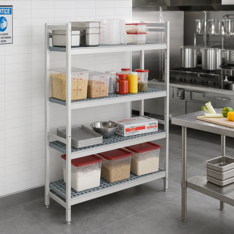 Product image #2 for Fermostock 4-Tier Starter Polymer Shelving Unit, 52W x 14D x 83H, Gray Anodized Aluminum