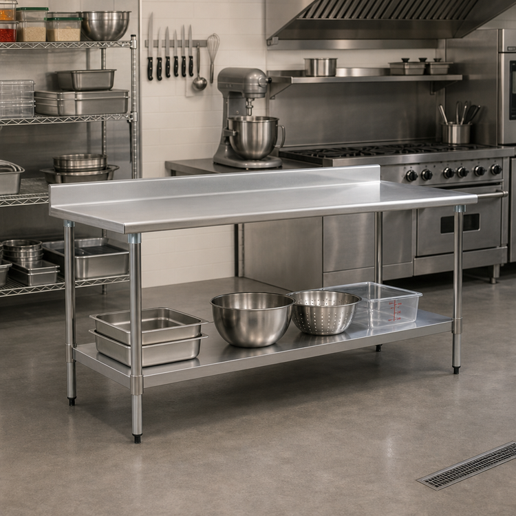 Product image #2 for BlendPort Deluxe Series Stainless Steel Backsplash Work Table with Adjustable Undershelf, 84-Inch W x 30-Inch D