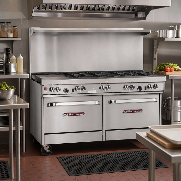 Product image #2 for Southbend Ultimate 60-Inch Gas Restaurant Range with 6 Star/Saute Burners, 24-Inch Griddle/Broiler, Standard Oven, and Cabinet Base