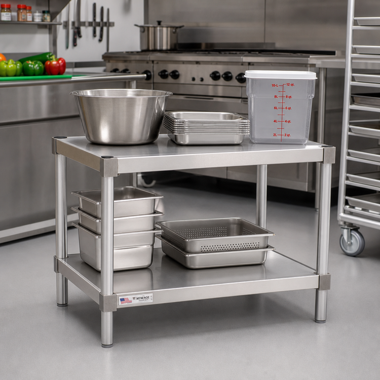 Product image #2 for New Age Stationary Modular Aluminum Equipment Stand with 2 Adjustable Solid Shelves, 42 x 15 x 24 Inches