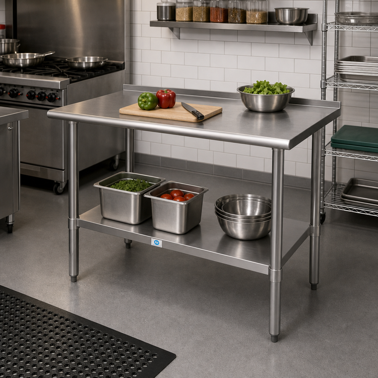 Product image #3 for Flash Furniture 48-Inch x 24-Inch Stainless Steel Prep and Work Table with 1.5-Inch Backsplash and Undershelf