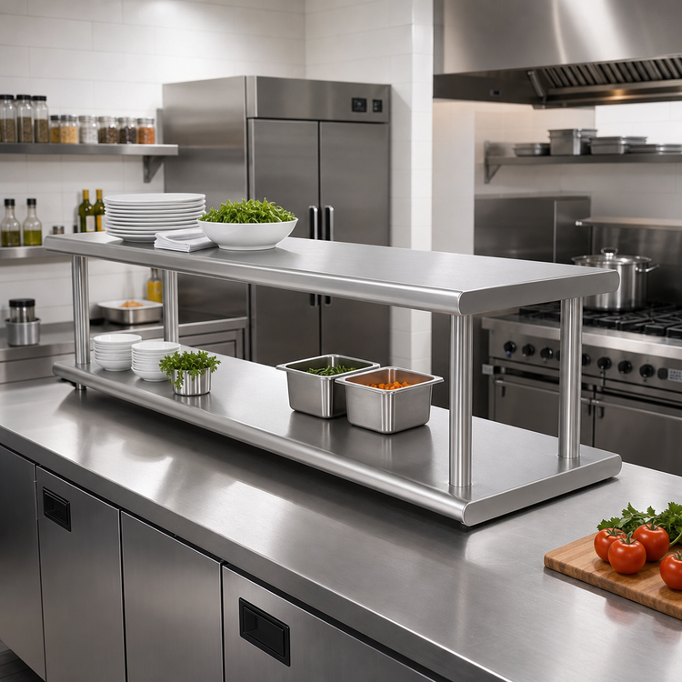 Product image #2 for Advance Tabco Double-Tier Pass-Thru Shelf, 96-Inch x 18-Inch, Stainless Steel