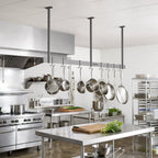 Thumbnail image #2 for John Boos PRS4A-C Ceiling-Mounted Single-Bar Stainless Steel Pot Rack, 9 Double Hooks, 103-1/4"W x 1-5/8"D x 48"H