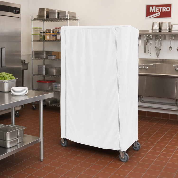Product image #2 for Metro Queen Mary & Banquet Cart Cover, 36 x 24 x 74 Inches, White Knitted Polyester