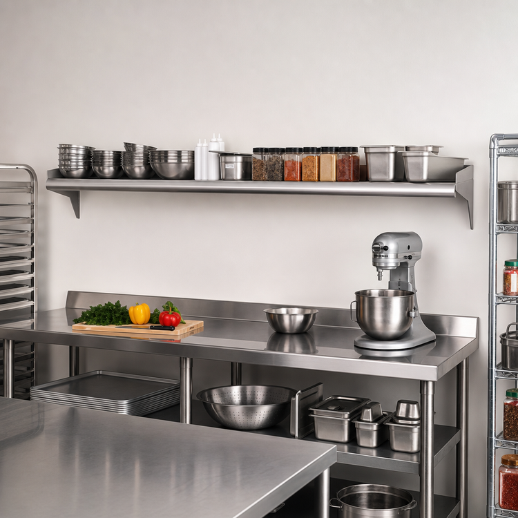 Product image #2 for Eagle Group 108" x 10" Wall-Mounted 16 Gauge 304 Stainless Steel Shelf