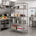 Thumbnail image #2 for Quantum WR86-1824S Stationary Wire Shelving Starter Kit, 24"W x 18"D x 86"H, 4 Shelves, 304 Stainless Steel