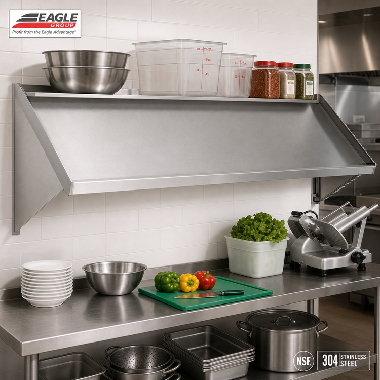 Product image #2 for Eagle Group 84-Inch Wall-Mounted Slanted Solid Rack Shelf with Right-Side Drip Tube, 304 Stainless Steel