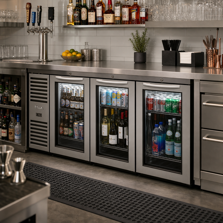 Product image #2 for True Premier Bar 84-Inch Three-Section Refrigerated Back Bar Cooler with Glass Doors