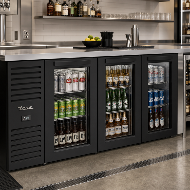 Product image #2 for True Premier Bar 84-Inch Three-Section Refrigerated Back Bar Cooler with Glass Doors