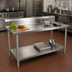 Thumbnail image #2 for John Boos Stallion 108-Inch Stainless Steel Top Work Table with 5-Inch Backsplash, Open Galvanized Base, and Adjustable Undershelf