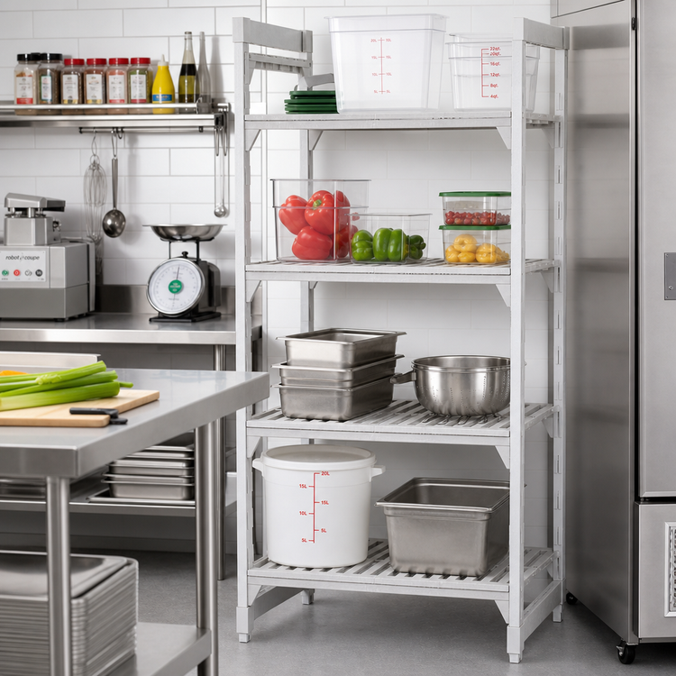 Product image #3 for Cambro Camshelving Premium 4-Shelf Stationary Starter Unit, 18 x 30 x 64 Inches, Vented Polypropylene Shelving, Speckled Gray