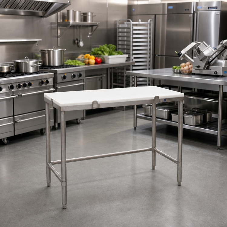Product image #2 for 36 x 24 Inch White Poly Top Chopping Table with Stainless Steel Tubular Base