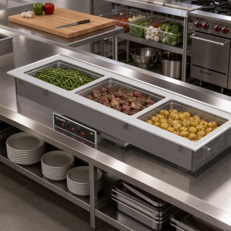 Product image #2 for Vollrath Short-Side 3-Pan Drop-In Hot Well with Marine-Grade Wells, Infinite Controls and Manifold Drain