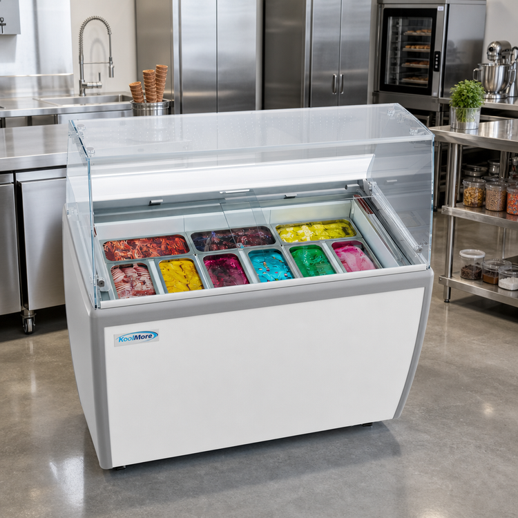 Product image #2 for KoolMore 50-Inch Gelato Dipping Cabinet Display Freezer with Sliding Glass Door and Sneeze Guard