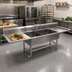 Thumbnail image #2 for John Boos Pro-Bowl 3-Compartment Platter Sink with Dual 30-Inch Drainboards, 14-Inch Deep Bowls, Stainless Steel Legs