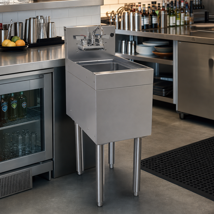 Product image #2 for Glastender Free-Standing Stainless Steel Underbar Hand Sink Unit with Splash-Mount Faucet, 12 Inch Wide