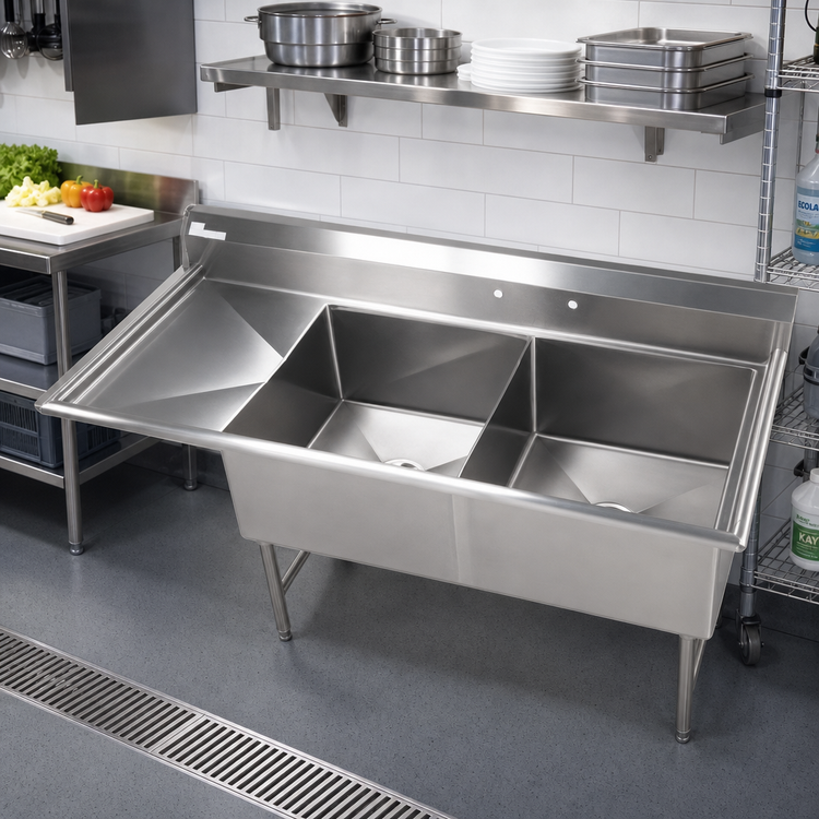 Product image #2 for Elite Heavy-Duty Two-Compartment Stainless Steel Sink with Left Drainboard