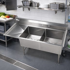 Thumbnail image #2 for Klinger's Trading EIT2DL Two-Compartment Stainless Steel Sink with Left Drainboard, 24 x 24 x 14-Inch Bowls and 8-1/2-Inch Backsplash