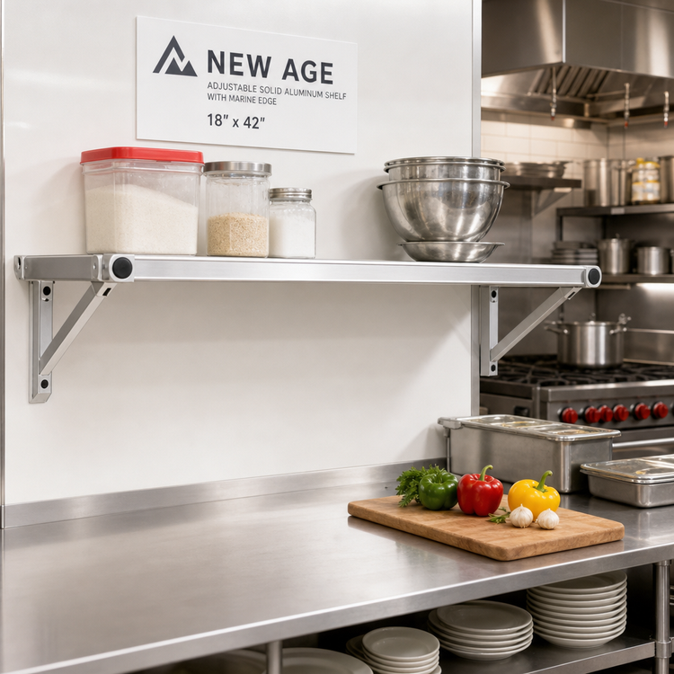Product image #2 for New Age Adjustable Solid Aluminum Shelf with Marine Edge, 18 x 42 Inches