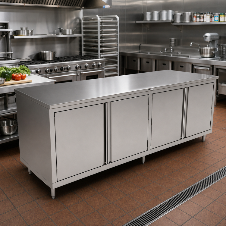Product image #2 for John Boos 108-Inch x 36-Inch Enclosed Stainless Steel Work Table with Cabinet Base and Hinged Doors