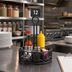 Thumbnail image #2 for Ironworks 6-1/4 Inch Round Black Wrought Iron Condiment Rack with Center Handle and Table Number Slot