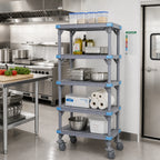 Thumbnail image #2 for Quantum Millenia QPM212462VS-5 Mobile Polymer Shelving Starter Unit, 5 Open Grid Shelves, 24W x 21D x 62H, Gray