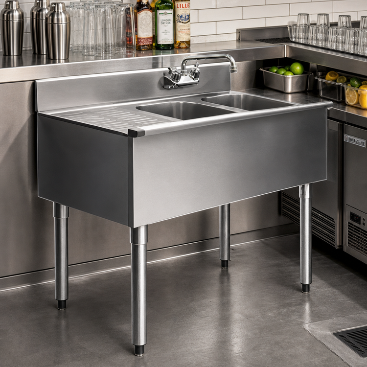 Product image #2 for Eagle Group 1800 Series 36-Inch 304 Stainless Steel Two-Compartment Underbar Sink Unit with Left Drainboard