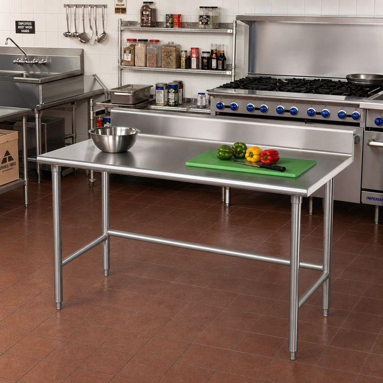 Product image #2 for Advance Tabco 60-Inch x 24-Inch 16-Gauge 430 Stainless Steel Work Table with 5-Inch Backsplash
