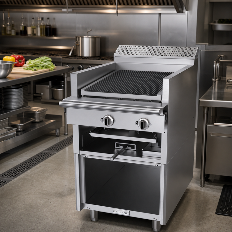 Product image #2 for Garland Cuisine Series Heavy Duty 24-Inch Gas Range-Match Char-Broiler with Briquettes, Adjustable Grates, and Storage Base
