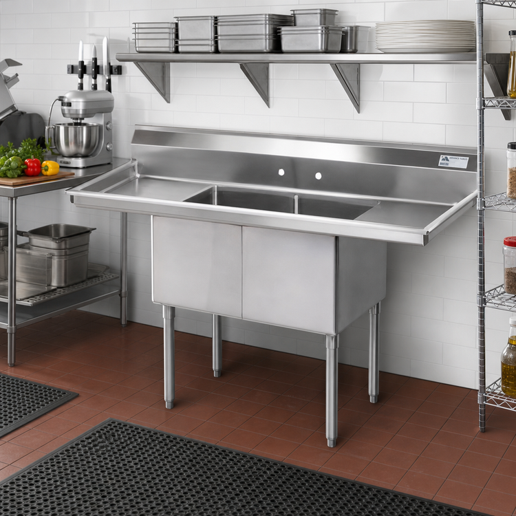 Product image #2 for Advance Tabco Special Value Series 2-Compartment Fabricated Sink with Dual Drainboards, 68 Inch Wide