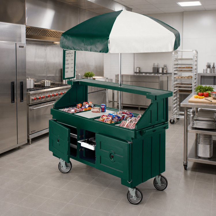 Product image #3 for Cambro Camcruiser® Vending Cart with 4 Full-Size Wells, 72-Inch Umbrella, Kentucky Green