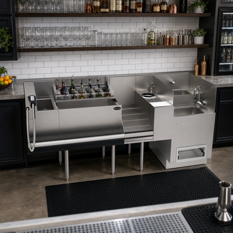 Product image #2 for Krowne Taffer Underbar Beverage Command Station with 10-Circuit Cold Plate, Hybrid Sink, and Speedrail - 70 Inch