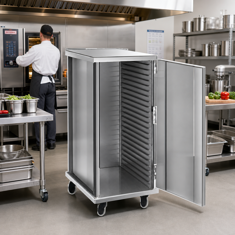 Product image #2 for FWE Intermediate Height Enclosed Non-Insulated Aluminum Pan Rack Transport Cabinet, 24 Slides, 18 x 26 Tray Capacity