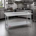 Thumbnail image #2 for Duke Manufacturing 316-2460-2R 60 x 24-Inch Stainless Steel Work Table, 16-Gauge 300 Series Top, 1-1/8-Inch Riser, Galvanized Undershelf