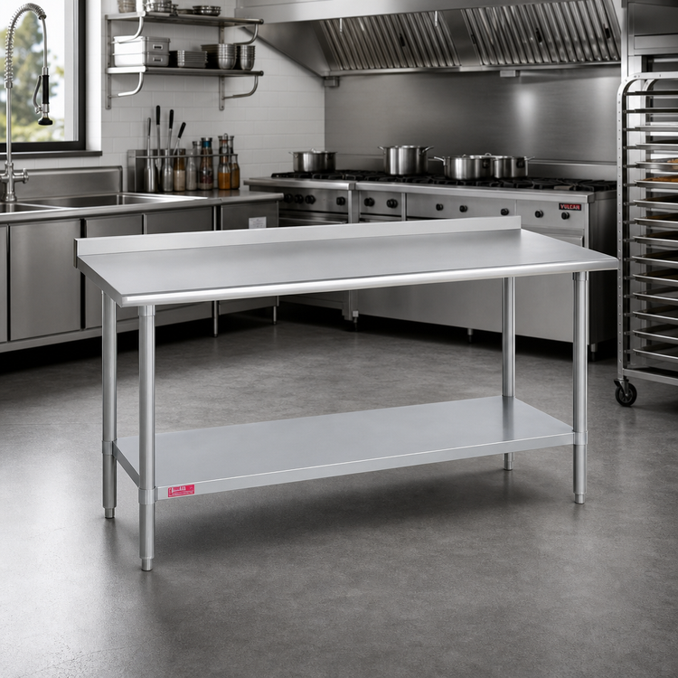 Product image #2 for Duke 60" x 24" Deluxe 16-Gauge 300 Series Stainless Steel Work Table with 1-1/8" Riser and Galvanized Undershelf