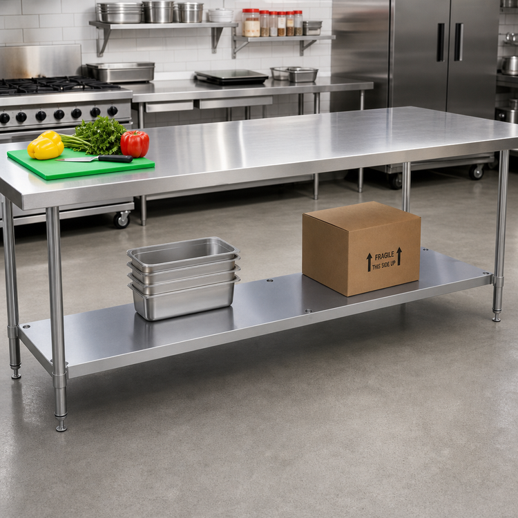 Product image #2 for 103-Inch 18-Gauge Stainless Steel Undershelf for Commercial Work Tables
