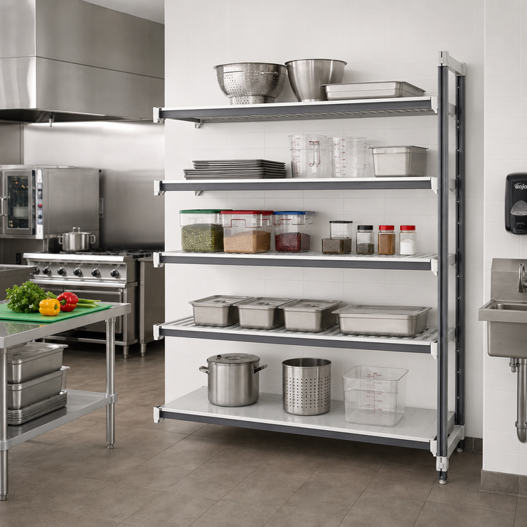 Product image #2 for Cambro Camshelving Elements XTRA Stationary Add-On Shelving Unit, 72" W x 24" D x 84" H, 5-Tier, Speckled Gray