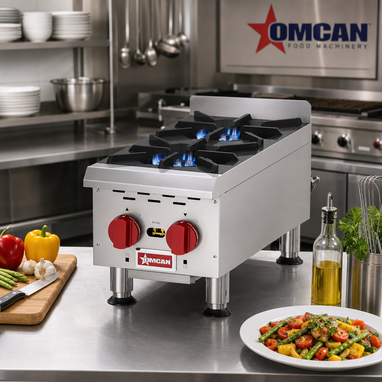 Product image #2 for Omcan USA Natural Gas Countertop Hotplate with 2 Burners, 12 x 24-Inch Cooking Area, 44,000 BTU