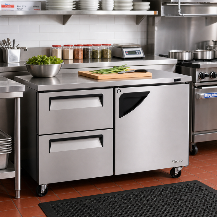 Product image #2 for Turbo Air Super Deluxe Series Two-Section Undercounter Refrigerator with 2 Drawers and 1 Right-Hinged Door, 60-1/4 Inches Wide