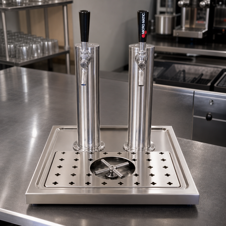 Product image #2 for Micro Matic USA Surface-Mount Platform Drip Tray for 1 to 2 Faucets, Polished Stainless Steel